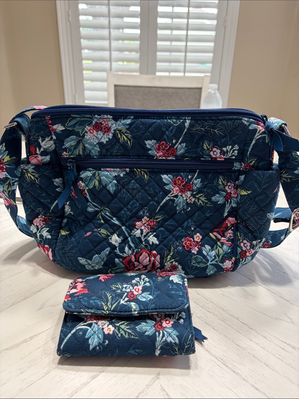 Vera Bradley Navy Floral Quilted Crossbody with Matching Wallet